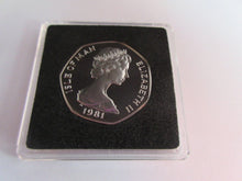 Load image into Gallery viewer, 1981 CHRISTMAS 50P FIFTY PENCE SILVER PROOF IOM 50P WITH CHRISTMAS CARD BOX &amp;COA

