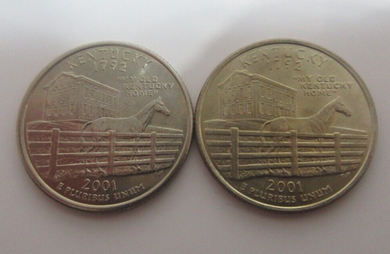 1792 Kentucky Quarter Dollars 2001 Philadelphia & Denver Mint 2 x Coins