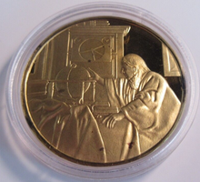 Load image into Gallery viewer, 1975 THE GENIUS OF VERMEER HALLMARKED 24CT GOLD PLATED .925 SILVER 32G MEDAL
