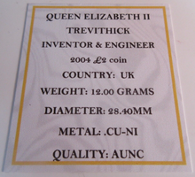 Load image into Gallery viewer, 2004 TREVITHICK INVENTOR &amp; ENGINEER £2 COIN AUNC PRESENTED IN QUAD CAPSULE &amp; COA
