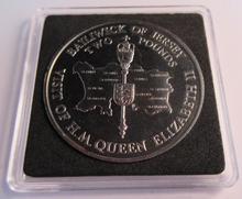 Load image into Gallery viewer, 1989 QEII ROYAL VISIT GEM BUNC BAILIWICK OF JERSEY £2 TWO POUND CROWN COIN BOXED
