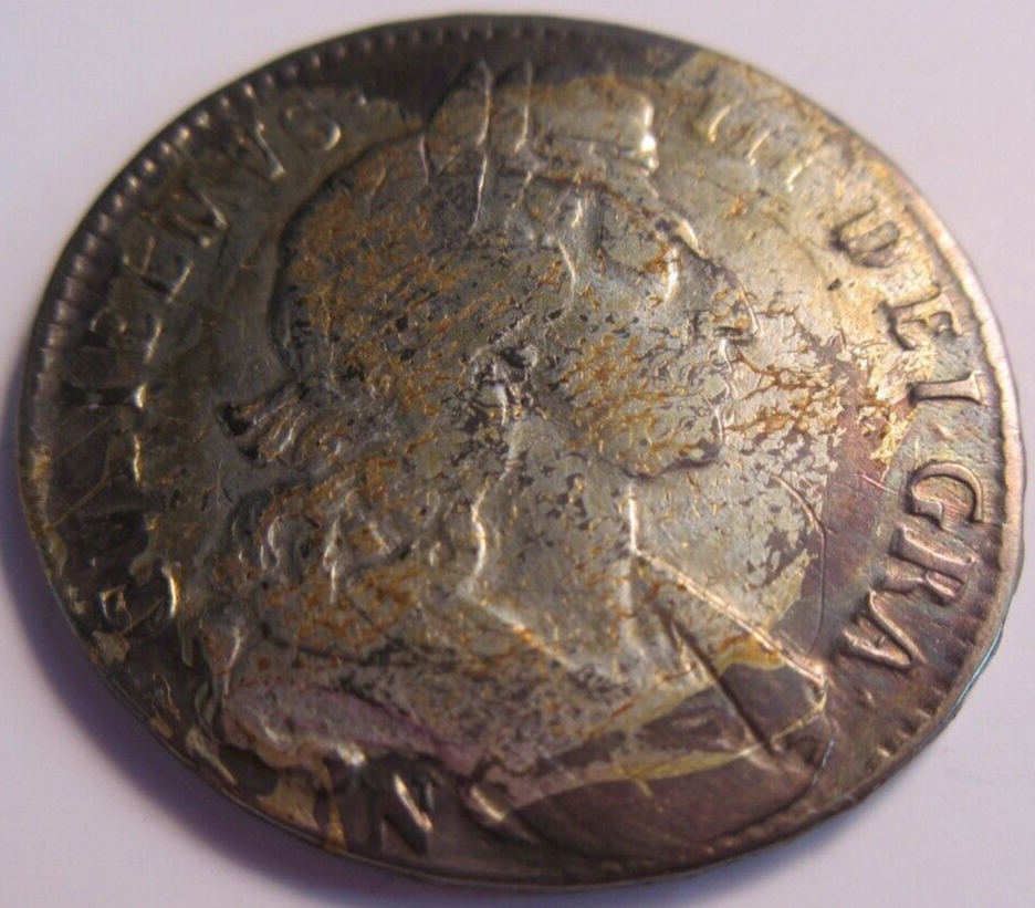 WILLIAM III HALF CROWN NONO 1697 .925 SILVER PRESENTED IN PROTECTIVE CLEAR FLIP