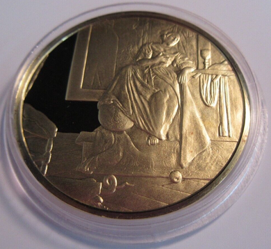 1975 THE GENIUS OF VERMEER HALLMARKED 24CT GOLD PLATED .925 SILVER 32G MEDAL