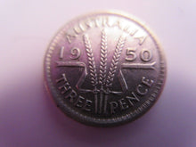 Load image into Gallery viewer, KING GEORGE VI 3d .500 SILVER THREEPENCE COIN 1950 AUSTRALIA VF+ &amp; FLIP
