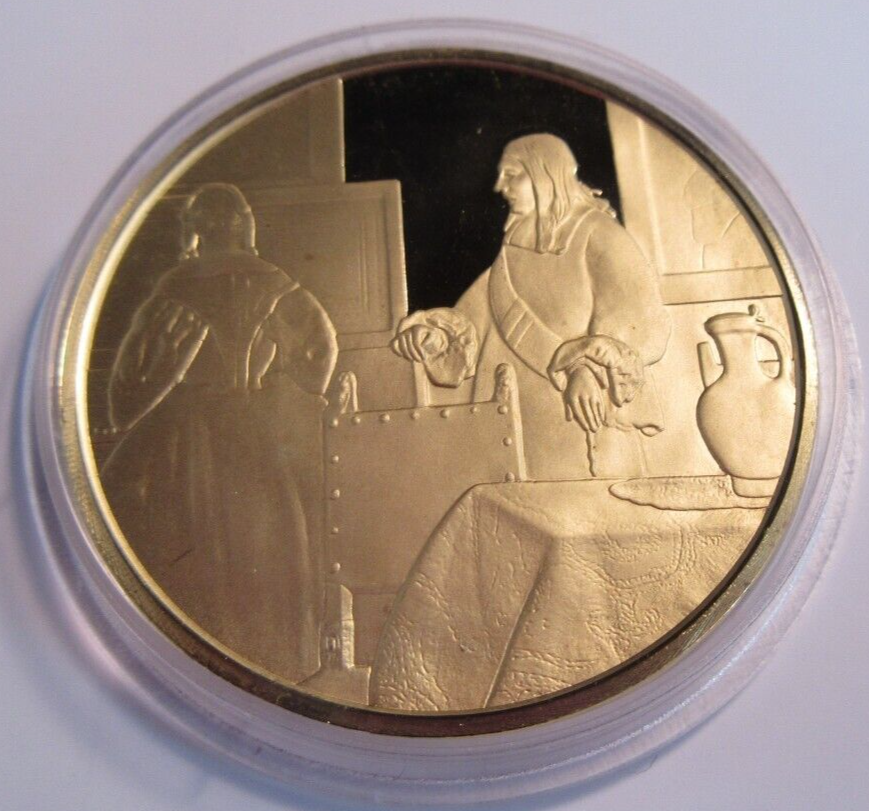 1975 THE GENIUS OF VERMEER HALLMARKED 24CT GOLD PLATED .925 SILVER 32G MEDAL