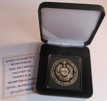 Load image into Gallery viewer, 1952-1977 QEII SILVER JUBILEE SILVER PLATED PROOF MEDAL CAPSULE COA &amp; BOX
