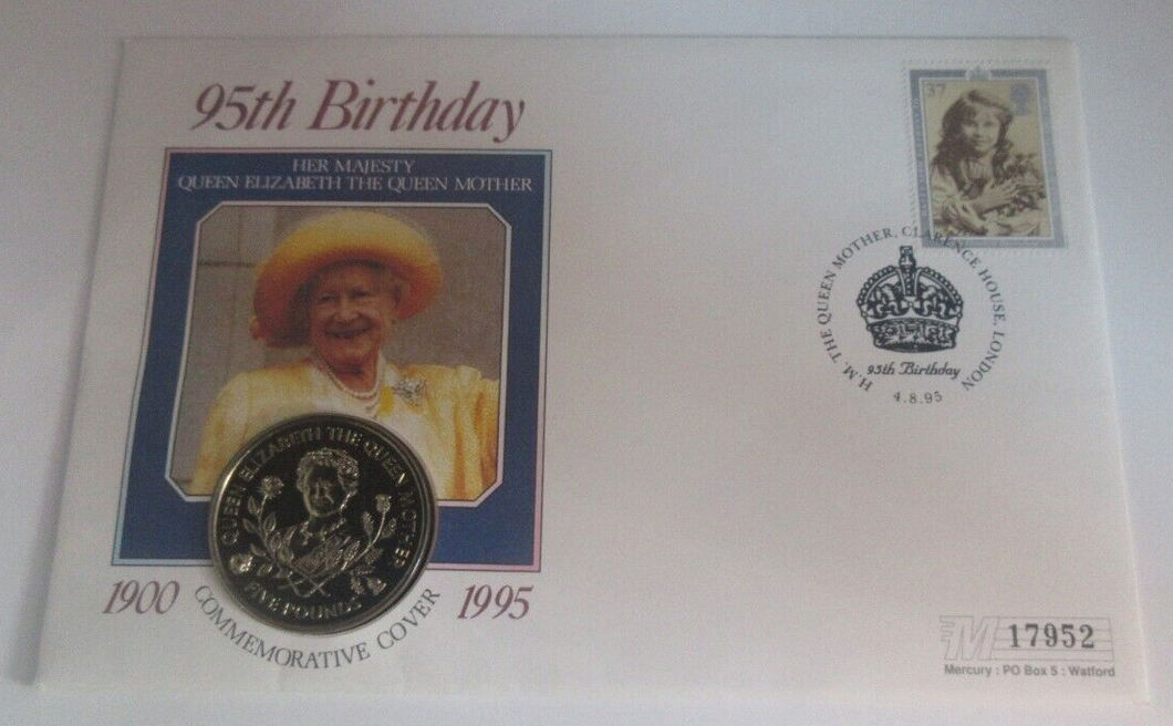 Queen Mother 95th Birthday £5 Five Pounds 1995 BUnc Guernsey Coin in PNC