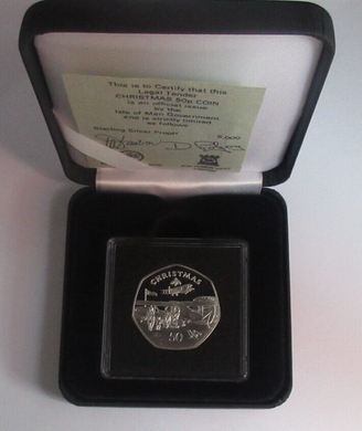 1985 Christmas Bi-Plane Isle of Man Silver Proof 50p Coin Boxed With COA