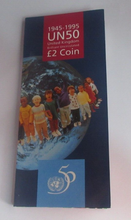 Load image into Gallery viewer, 1995 United Nations For Peace 50 Years Royal Mint UK BUnc £2 Sealed Coin Pack
