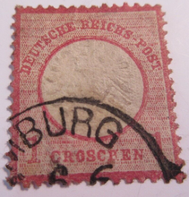 Load image into Gallery viewer, 1873 DEUTSCHE REICHS POST 1 GROSCHEN FINE USED STAMP IN STAMP HOLDER
