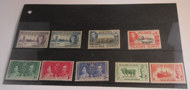 1938-1952 KING GEORGE VI FALKLAND ISLANDS PRE DECIMAL STAMPS & STAMP HOLDER