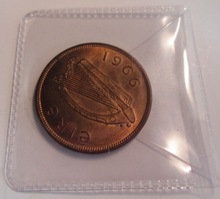 Load image into Gallery viewer, 1966 IRELAND ONE PENNY EIRE 1d UNC WITH NEAR FULL LUSTRE IN CLEAR FLIP
