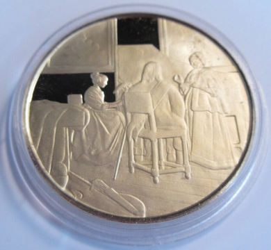 1975 THE GENIUS OF VERMEER HALLMARKED 24CT GOLD PLATED .925 SILVER 32G MEDAL