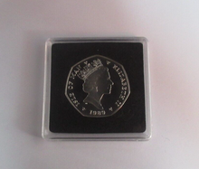 Load image into Gallery viewer, 1989 Christmas Tram Line Isle of Man Silver Proof 50p Coin Boxed With COA
