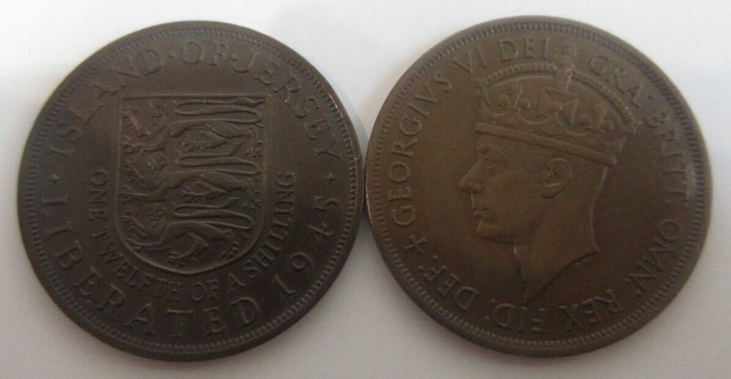 1945 Liberation of Jersey 1/12th of a Shilling 2 x QEII & KGVI Coins