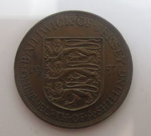 Load image into Gallery viewer, Queen Elizabeth II 1957 Jersey 1/12th of A Shilling Royal Mint EF+ Coin
