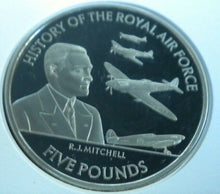 Load image into Gallery viewer, 2008 DESIGNER OF THE SPITFIRE, R J MITCHELL, RAF PROOF JERSEY £5 COIN COVER PNC
