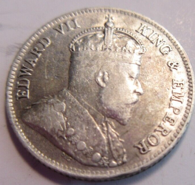 HONG KONG KING GEORGE V 10 CENT COIN 1904 .800 SILVER EF-AUNC IN CLEAR FLIP