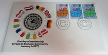Load image into Gallery viewer, 1973 FIRST DAY OF MEMBERSHIP FOR THE EEC SILVER PROOF JOHN PINCHES 1oz MEDAL FDC
