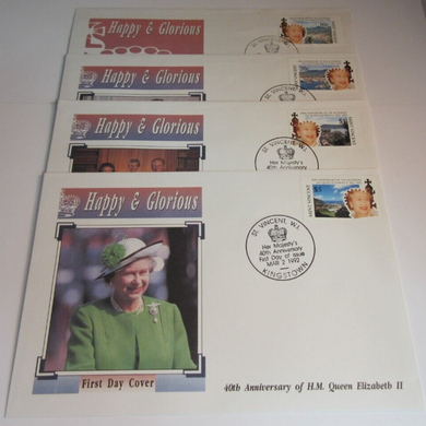 QUEEN ELIZABETH II HAPPY & GLORIOUS 40th ANNIVER 4 FIRST DAY COVERS - ST VINCENT