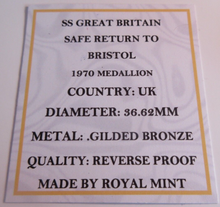 Load image into Gallery viewer, 1970 SS GREAT BRITAIN SAFE RETURN TO BRISTOL BRONZE GUILDED PROOF MEDAL BOXED
