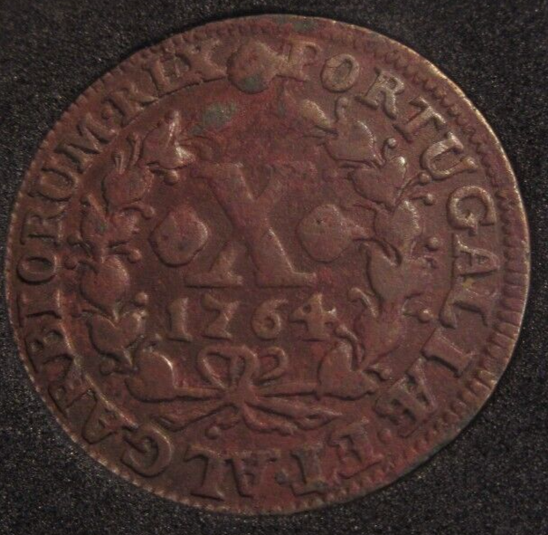 1764 JOSE I PORTUGAL 10 REIS COPPER COIN PRESENTED IN QUADRANT CAPSULE
