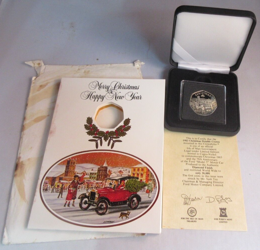 1983 QEII CHRISTMAS COLLECTION IOM BB MARK DIAMOND FINISH 50P COIN CARD BOX &COA