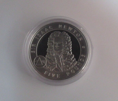 Isaac Newton 2006 Great Britons Silver Proof Alderney £5 Coin in Capsule