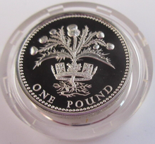 Load image into Gallery viewer, 1984 UK £1 SCOTTISH THISTLE ONE POUND COIN SILVER PROOF BOX &amp; COA
