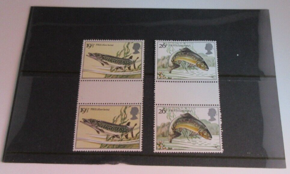 1983 BRITISH RIVER FISH DECIMAL STAMPS GUTTER PAIRS MNH IN STAMP HOLDER