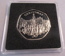 Load image into Gallery viewer, 1982 QEII CHRISTMAS COLLECTION IOM BB MARK DIAMOND FINISH 50P COIN CARD BOX &amp;COA
