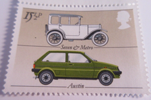 Load image into Gallery viewer, 1982 BRITISH MOTOR CARS GUTTER PAIRS 8 STAMPS MNH IN CLEAR FRONTED HOLDER
