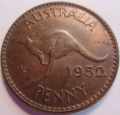 1952 KING GEORGE VI AUSTRALIA PENNY COIN UNC WITH LUSTRE NO DOT IN CLEAR FLIP