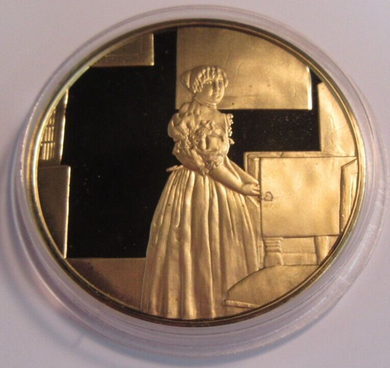 1975 THE GENIUS OF VERMEER HALLMARKED 24CT GOLD PLATED .925 SILVER 32G MEDAL