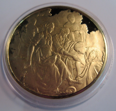 1975 THE GENIUS OF VERMEER HALLMARKED 24CT GOLD PLATED .925 SILVER 32G MEDAL