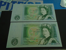 Load image into Gallery viewer, Bank of England SOMERSET UNC One Pound 2x £1 Banknotes - Consecutive Numbers AW
