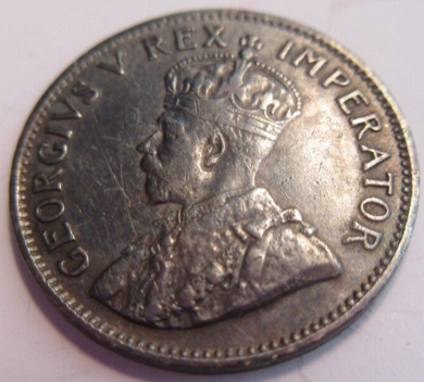 KING GEORGE V 3d 1927 .500 SILVER THREE PENCE COIN GEF SOUTH AFRICA IN FLIP