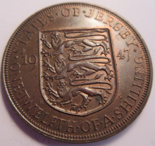 Load image into Gallery viewer, KING GEORGE VI STATES OF JERSEY ONE TWELFTH OF A SHILLING 1947 UNC WITH LUSTRE
