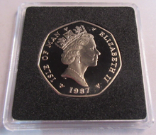 Load image into Gallery viewer, 1987 QEII CHRISTMAS COLLECTION IOM BB MARK DIAMOND FINISH 50P COIN CARD BOX &amp;COA
