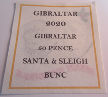 Load image into Gallery viewer, 2020 CHRISTMAS 50P SANTA &amp; SLEIGH BUNC GIBRALTER FIFTY PENCE COIN CAPSULE  &amp; COA

