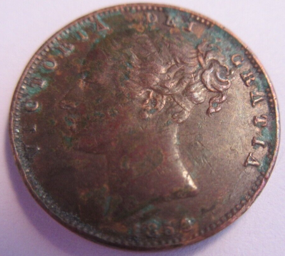1854 QUEEN VICTORIA FARTHING EF+ PRESENTED IN CLEAR FLIP