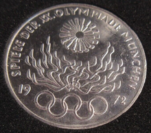 Load image into Gallery viewer, OLYMPIC GAMES RINGS &amp; FIRE 1972 MUNICH 10 DEUTSCHE MARKS BUNC MINT MARK G
