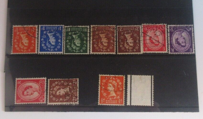 Wilding Queen Elizabeth II 7 Inverted Watermarks & 2 Graphite Lines Used Stamps