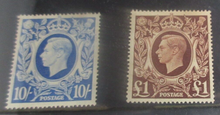 Load image into Gallery viewer, George VI High Value Stamps MNH 1939 5 Shillings to £1 One Pound 4 Stamp Set
