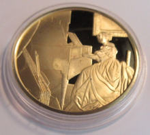 Load image into Gallery viewer, 1975 THE GENIUS OF VERMEER HALLMARKED 24CT GOLD PLATED .925 SILVER 32G MEDAL
