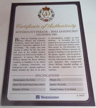 Load image into Gallery viewer, 2011 SOVEREIGNS PARADE RMA SANDHURST 2006 GOLD PLATED COOK ISLANDS  $1 COIN/COA
