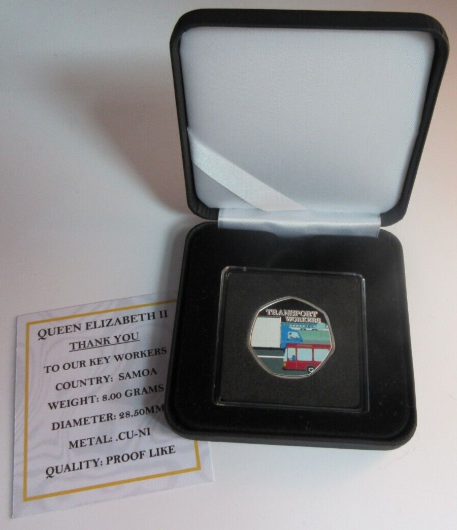 2020 THANK YOU KEYWORKERS SAMOA HALF DOLLAR COIN BOX & COA TRANSPORT WORKERS