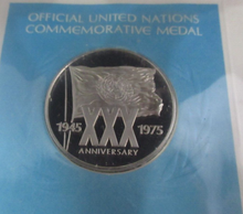 Load image into Gallery viewer, 1975 30th Anniversary of the UN First Edition United Nations Silver Proof Medal
