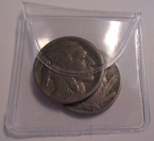 Load image into Gallery viewer, USA BUFFALO NICKELS 5 CENT COINS X 2 1920 &amp; 1927 IN CLEAR FLIP
