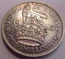 Load image into Gallery viewer, 1945 KING GEORGE VI BARE HEAD .500 SILVER GEF ONE SHILLING COIN &amp; CLEAR FLIP
